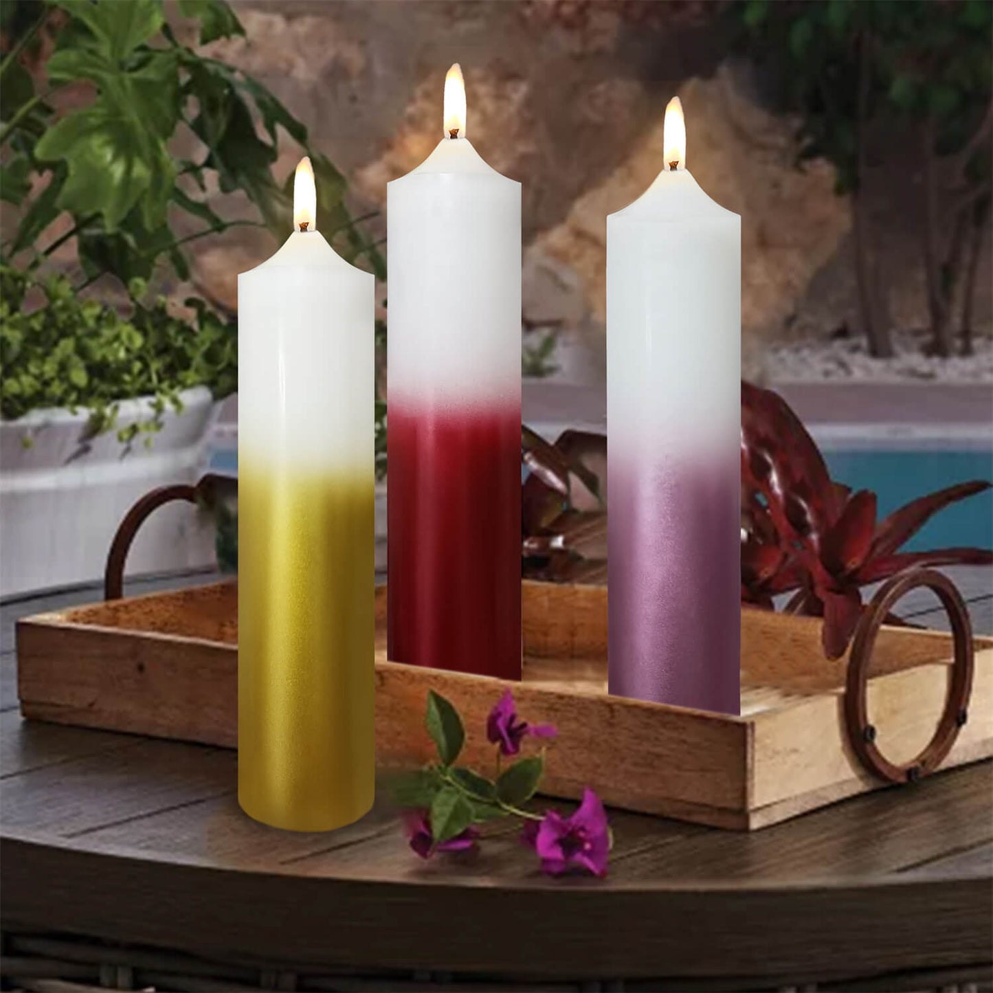 Velas de pilar rosa blanco metálico de 8 pulgadas, paquete de 1 Uds.