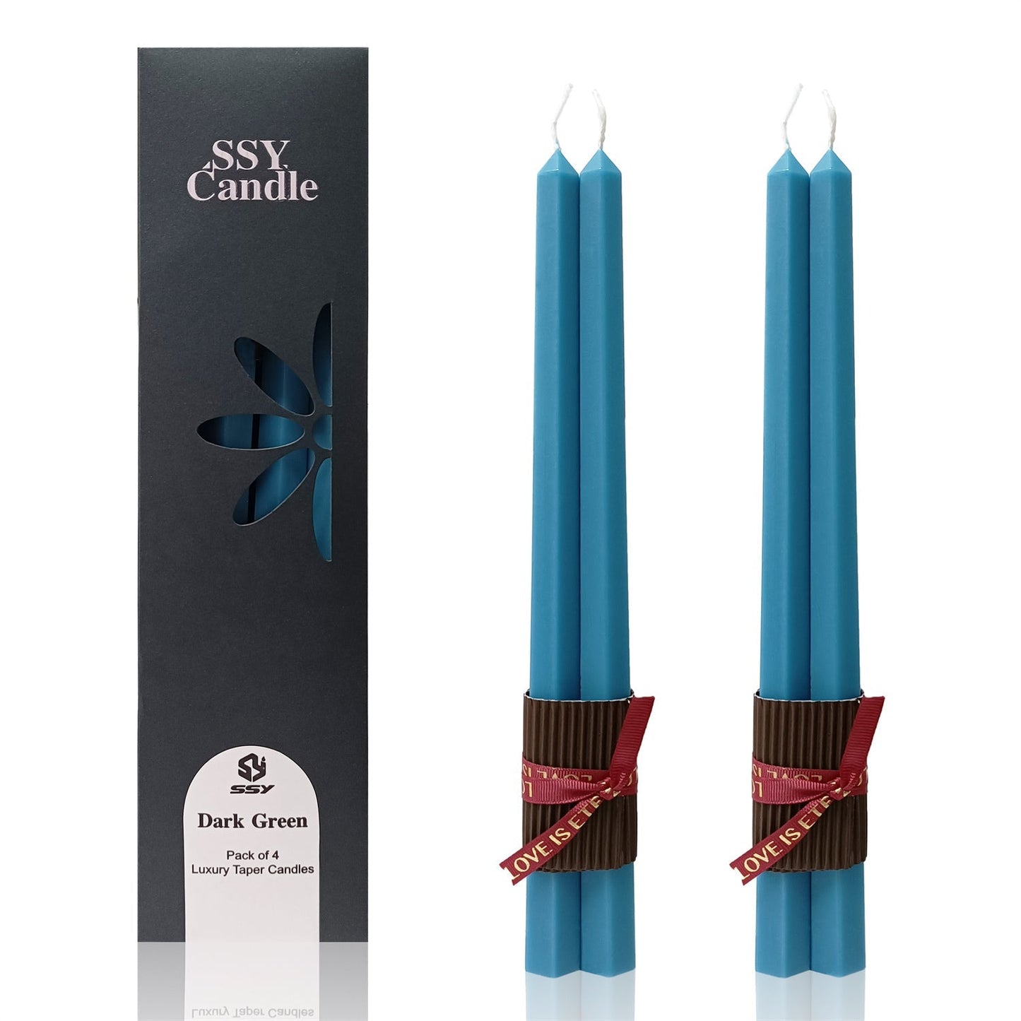 Juego de 4 velas cónicas de 12 pulgadas de largo azul oscuro hechas a mano