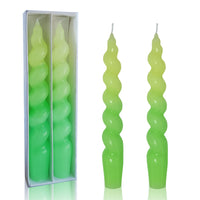 7.5 Inch Yellow Green Spiral Taper Candle Set of 2