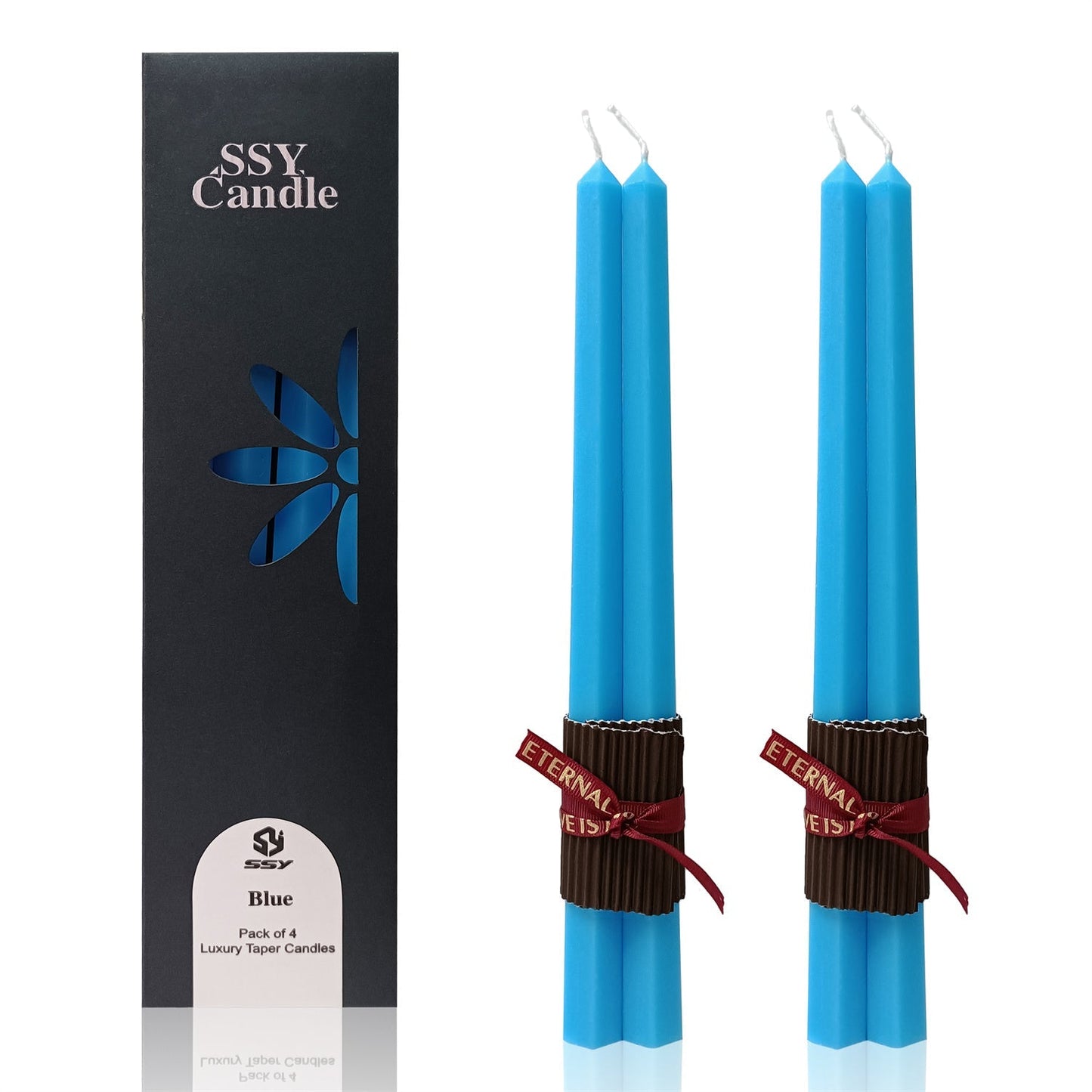 Set Of 4 Handcrafted Blue 12-Inch Long Taper Candles