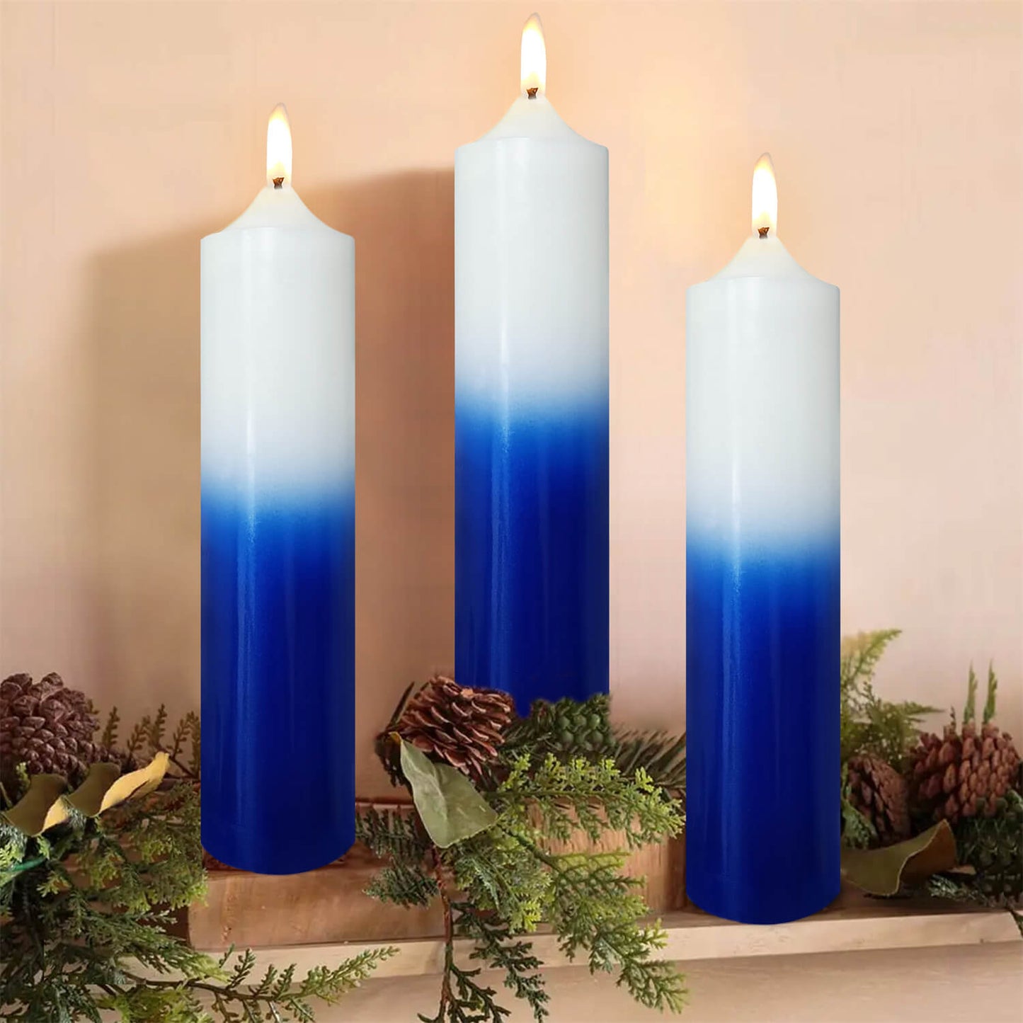 Velas de pilar azul blanco metálico de 8 pulgadas, paquete de 1 Uds.