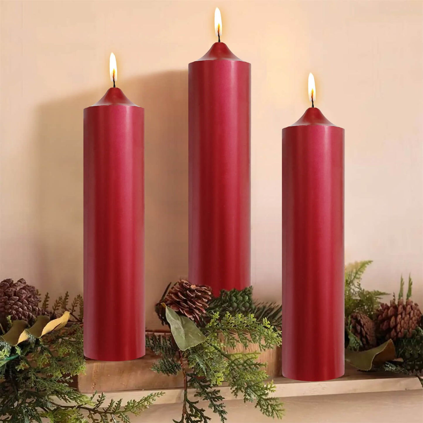 8 Inch Metallic Red Pillar Candles 1pcs Pack