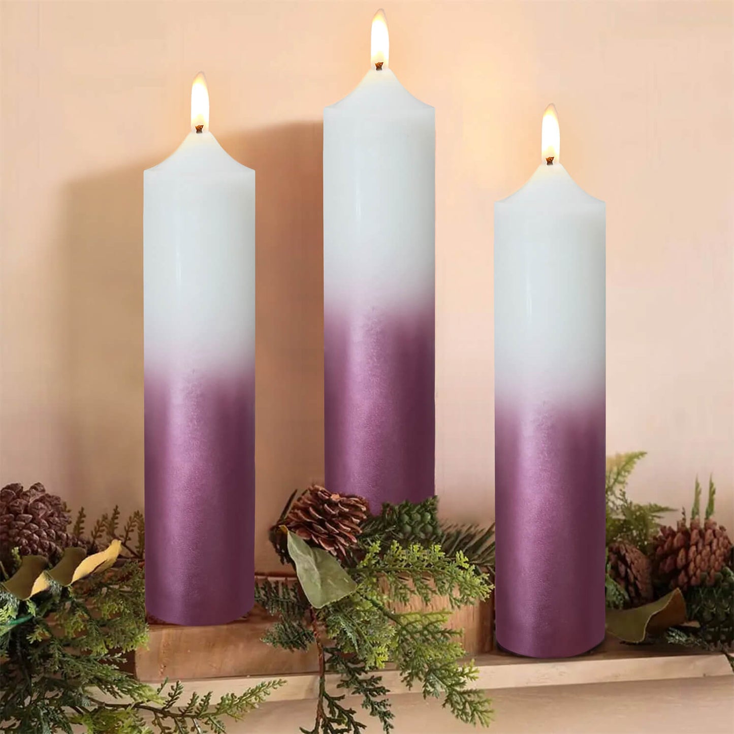 8 Inch Metallic White Pink Pillar Candles 1pcs Pack