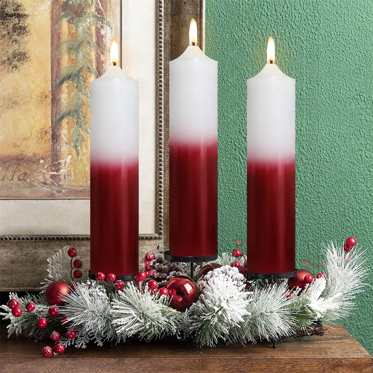 8 Inch Metallic White Red Pillar Candles 1pcs Pack