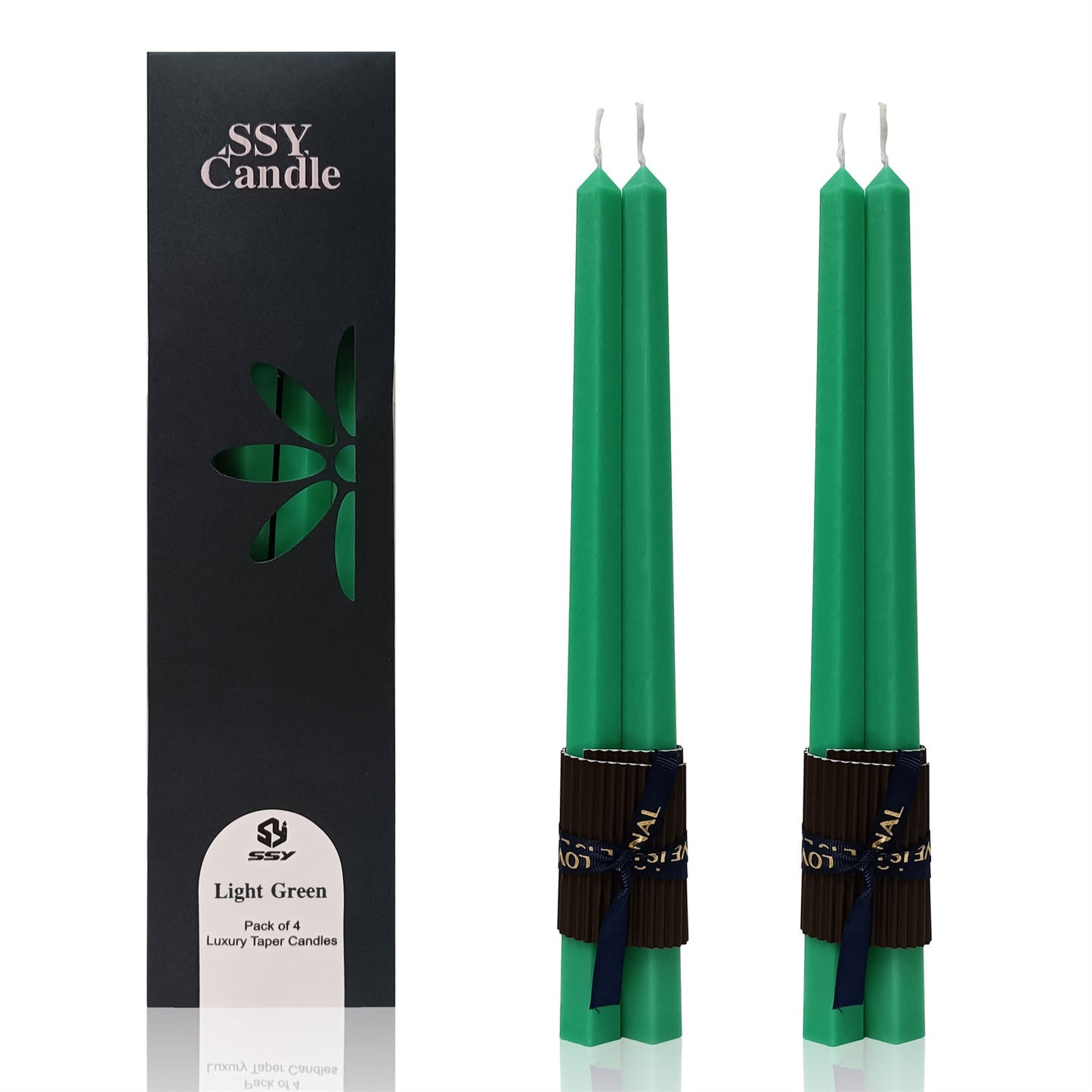 Juego de 4 velas cónicas de 12 pulgadas de largo verde oscuro hechas a mano