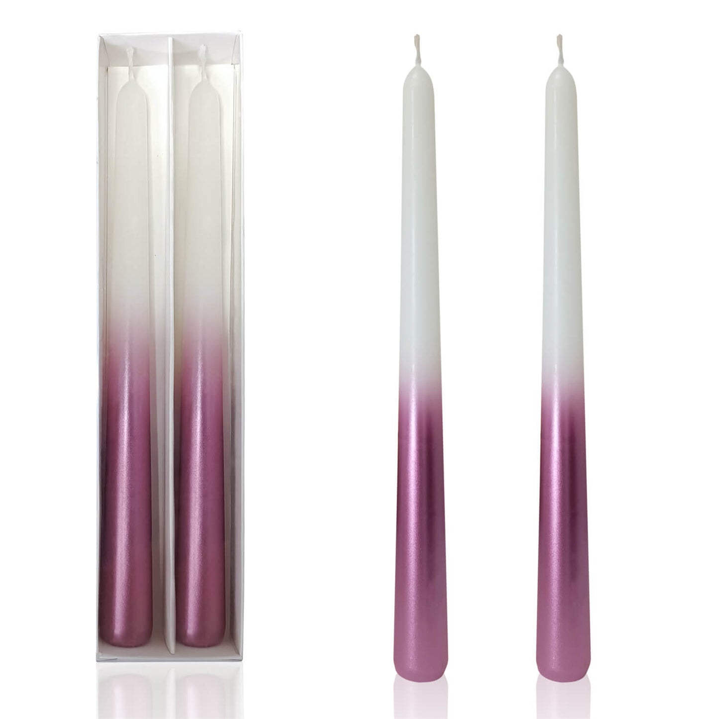 9.5 Inch Dinner Decor Metal White Pink Taper Candle Set of 2