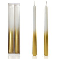 9.5 Inch Dinner Decor Metal White Gold Taper Candle Set of 2