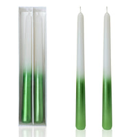 9.5 Inch Dinner Decor Metal White Green Taper Candle Set of 2