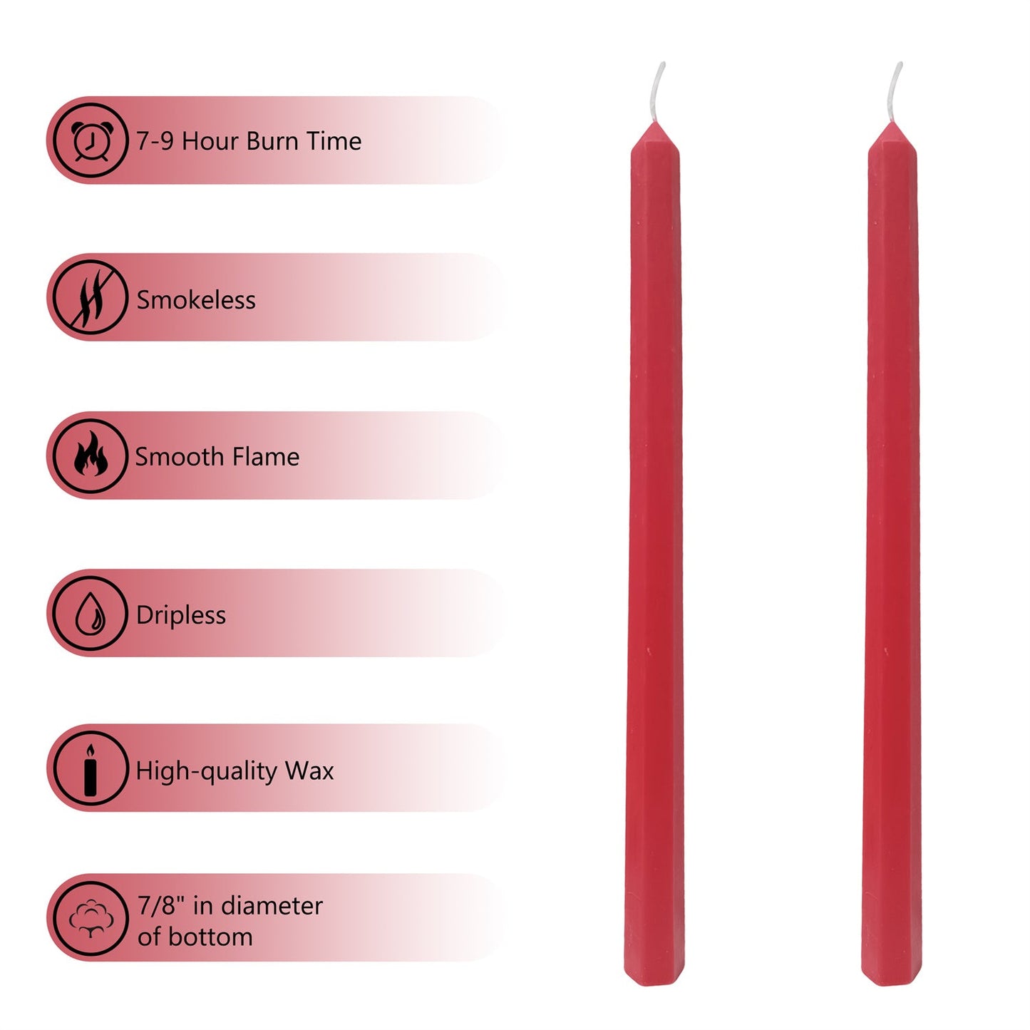 Set Of 4 Handcrafted Red 12-Inch Long Taper Candles