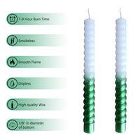 8.5 Inch Handmade White Green Spiral Candle Set of 2